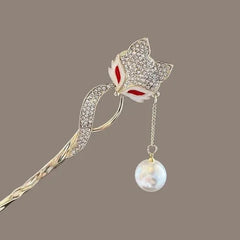Faux Pearl Hairpin for Women Simple Chinese Style Tassel Hanfu Qipao Accessory 07FC0E-D4 - KOEEK [4]