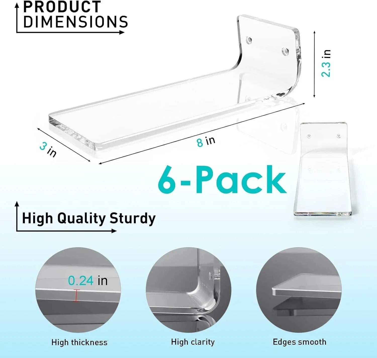 Floating Shoe Display Shelves for Wall Mount Set of 6 - Clear Acrylic Floating 07FC0E-D4 - KOEEK [2]