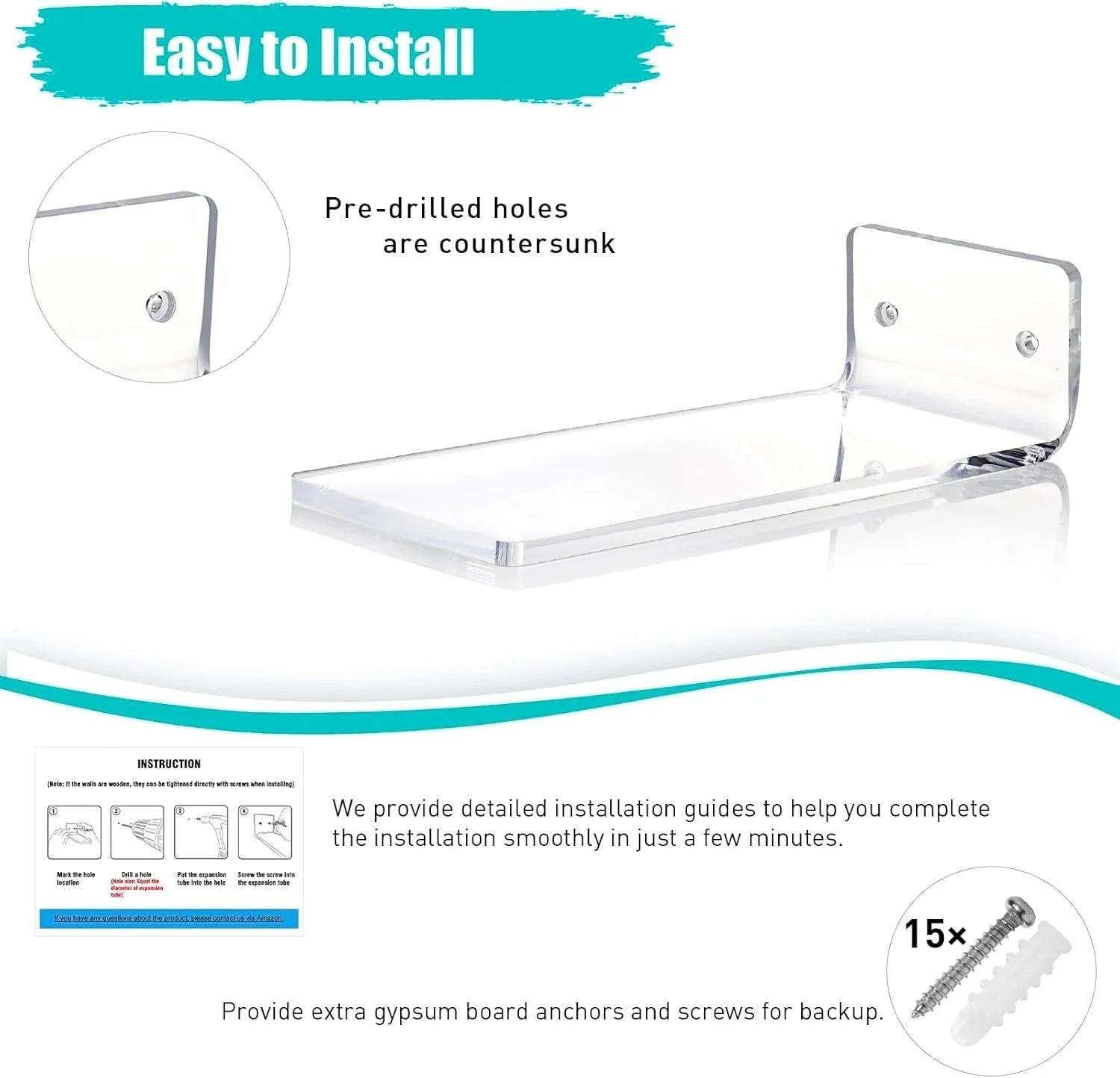 Floating Shoe Display Shelves for Wall Mount Set of 6 - Clear Acrylic Floating 07FC0E-D4 - KOEEK [6]