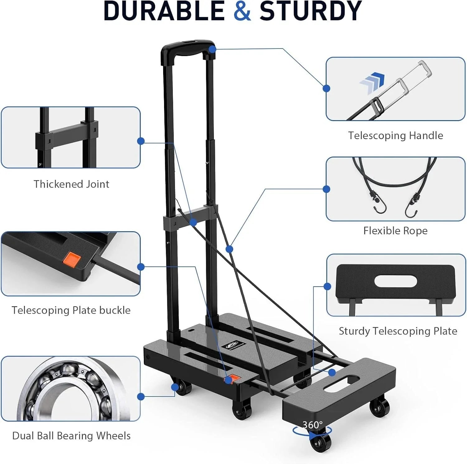 Folding Trolley, 500 lb. Heavy Duty Luggage Cart, Multi-Purpose Platform Cart 07FC0E-D4 - KOEEK [4]