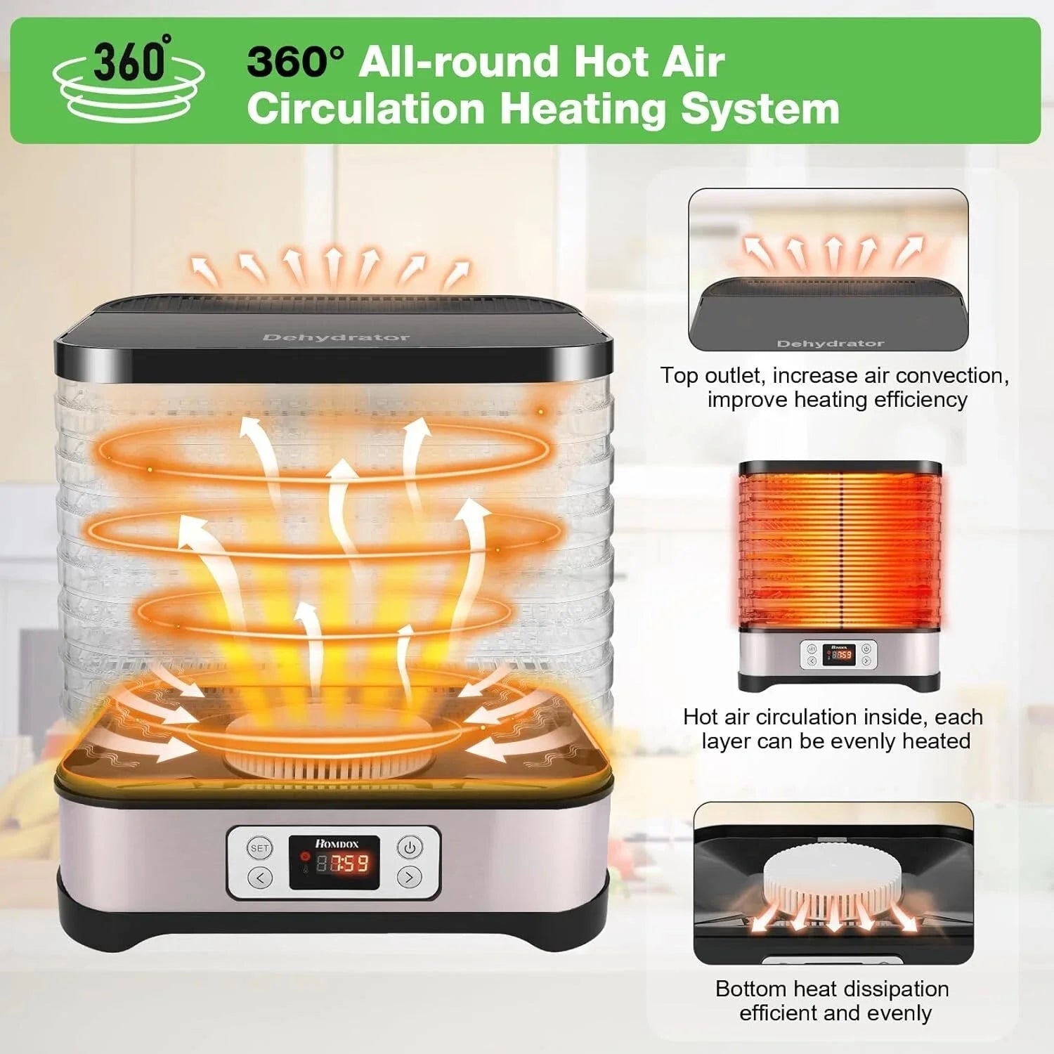 Food Dehydrator, 8 BPA-Free Trays, 400 Watt Dehydrator 07FC0E-D4 - KOEEK [6]