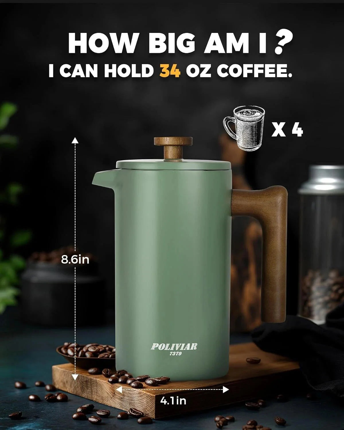French Press Coffee Pot, 34 oz Coffee Press, Food Grade Stainless Steel 07FC0E-D4 - KOEEK [8]