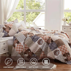 Full/Queen Size Quilt Set 3 Pieces Lightweight Reversible Bedspread-90''x98'' 07FC0E-D4 - KOEEK [2]