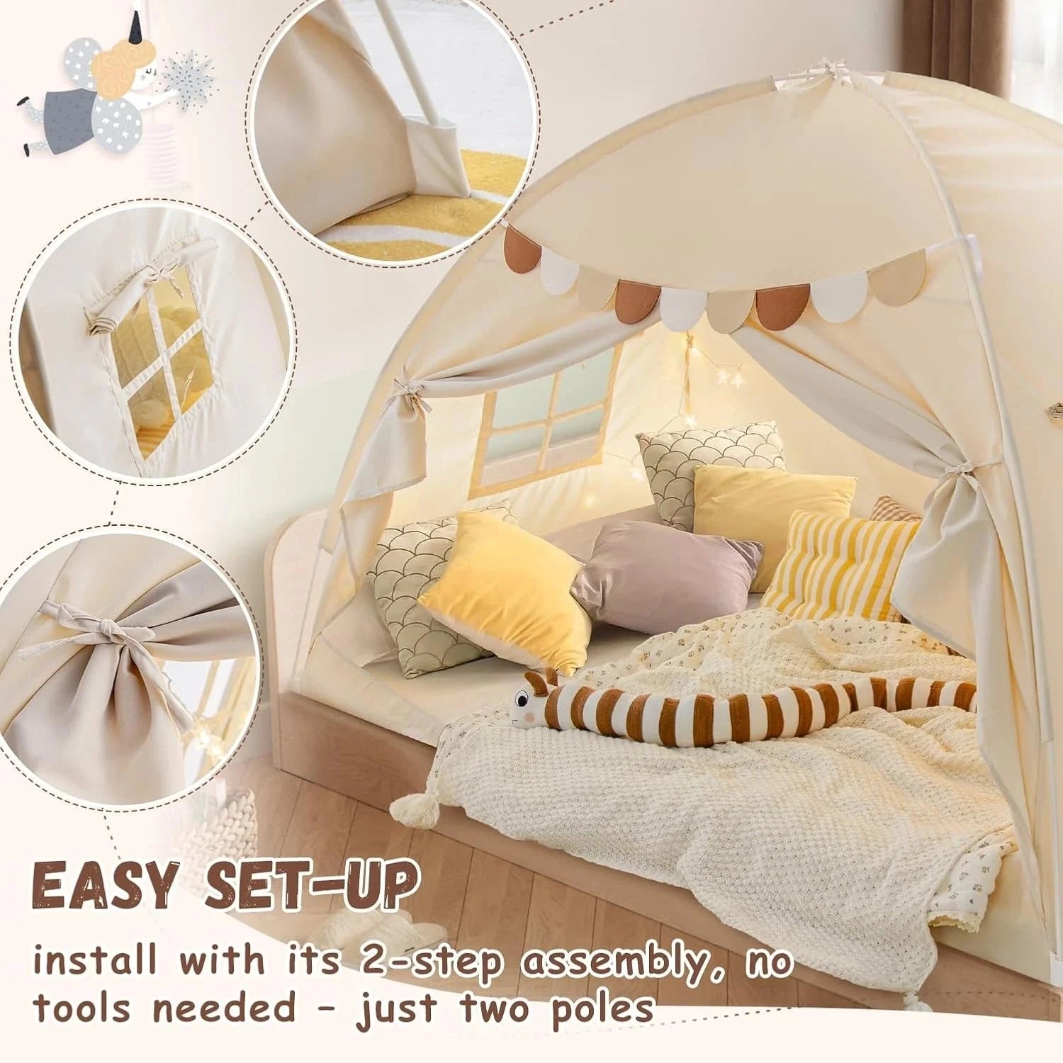 Full Size Bed Canopy Bed Tents Dream Tent on Bed Privacy Space Blackout Sleeping 07FC0E-D4 - KOEEK [6]