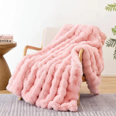 Fur Throw Blanket for Couch – Blush Pink Fluffy Cozy Rabbit Fleece, Plush Soft 07FC0E-D4 - KOEEK [1]