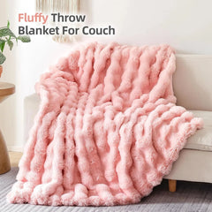 Fur Throw Blanket for Couch – Blush Pink Fluffy Cozy Rabbit Fleece, Plush Soft 07FC0E-D4 - KOEEK [3]
