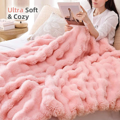 Fur Throw Blanket for Couch – Blush Pink Fluffy Cozy Rabbit Fleece, Plush Soft 07FC0E-D4 - KOEEK [4]