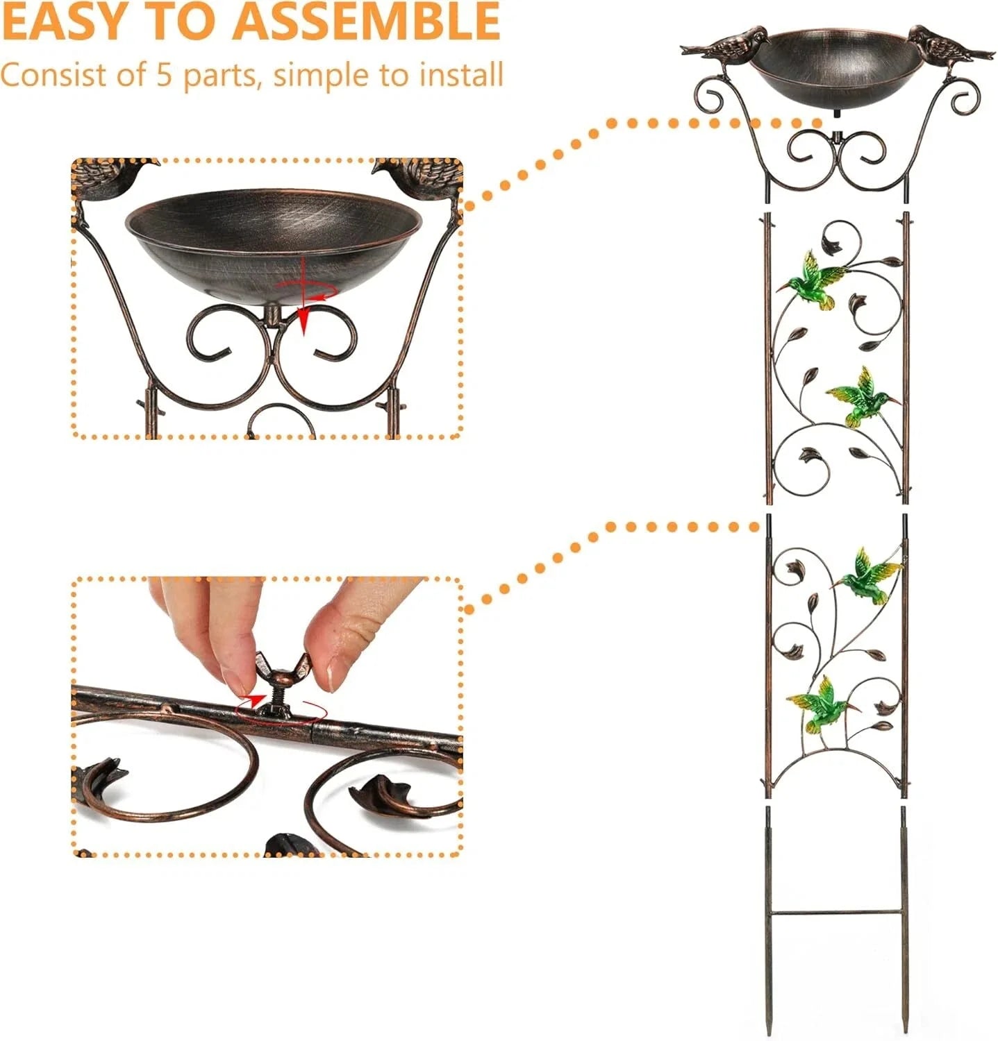 Garden Trellis Bird Bath Outdoor, 40 Inch Antique Iron Garden Plant Trellis 07FC0E-D4 - KOEEK [5]