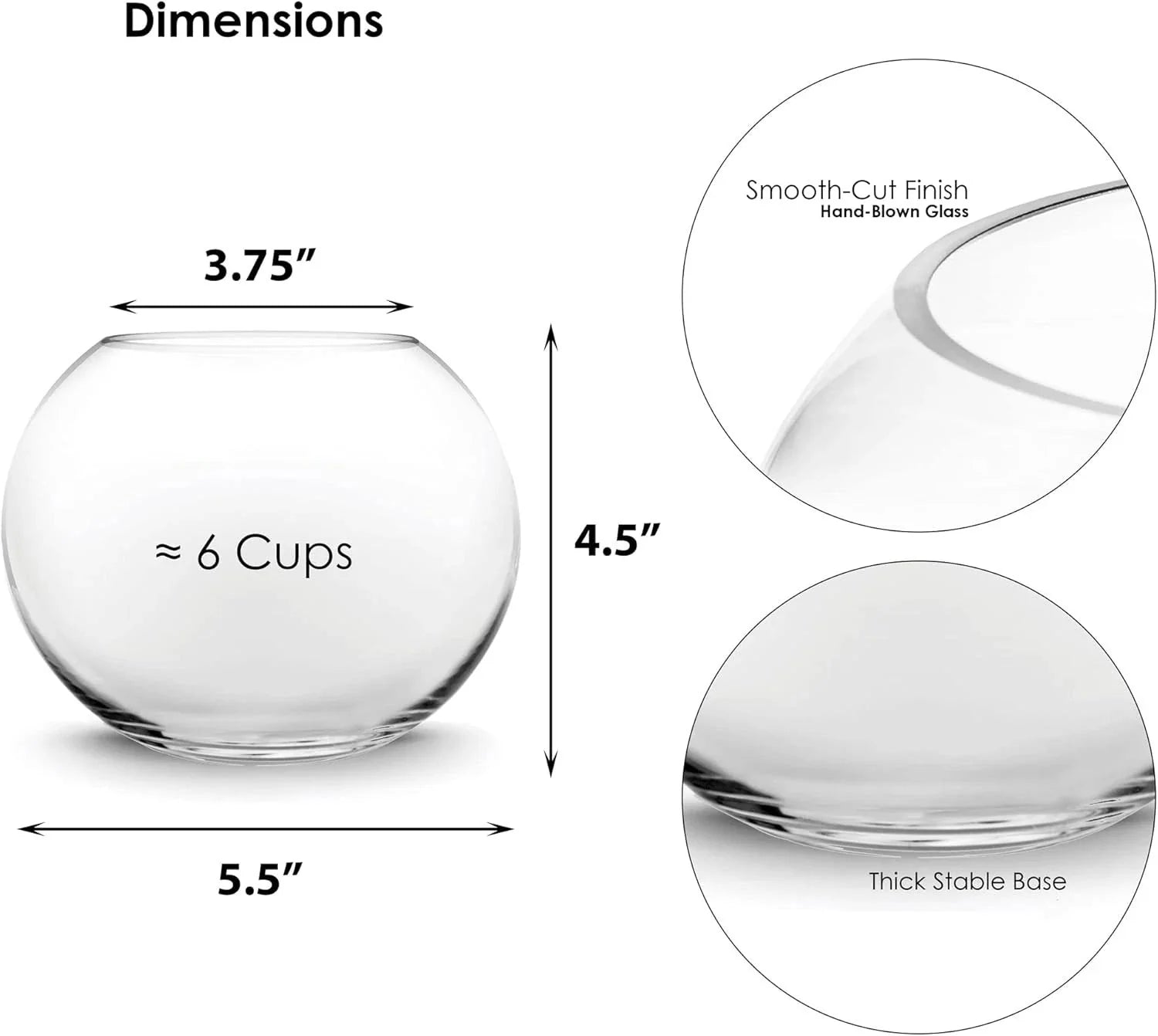 Glass Bubble Vase (H-4.5" W-5.5", Approx. 1/4 Gal.) Small Fish Bowl 07FC0E-D4 - KOEEK [2]