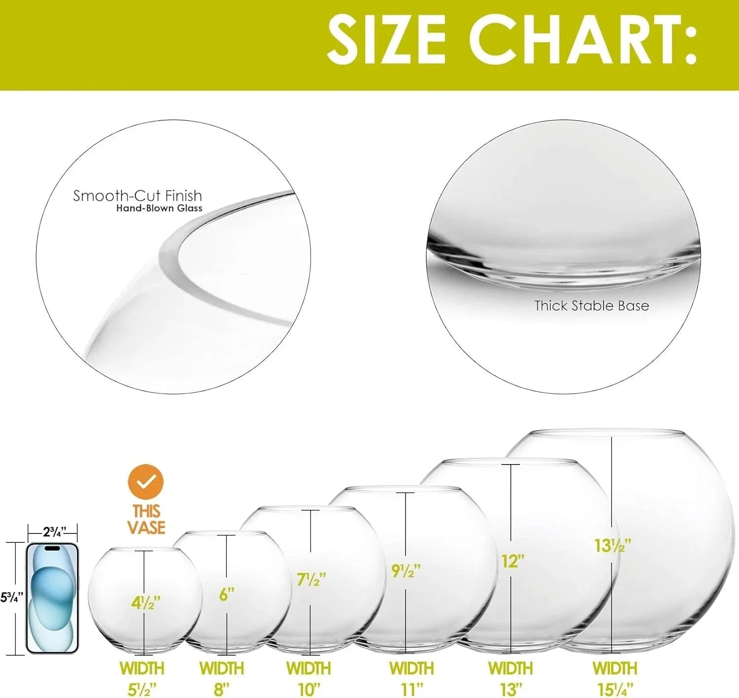 Glass Bubble Vase (H-4.5" W-5.5", Approx. 1/4 Gal.) Small Fish Bowl 07FC0E-D4 - KOEEK [3]