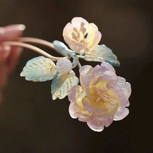 Glass Flower Hairpin Chinese Style Vintage Hair Stick For Bun Dance Accessories 07FC0E-D4 - KOEEK [1]