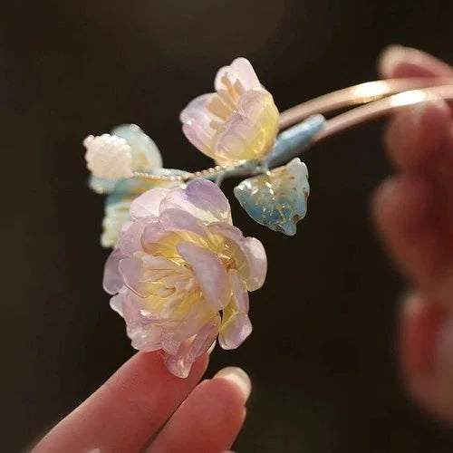 Glass Flower Hairpin Chinese Style Vintage Hair Stick For Bun Dance Accessories 07FC0E-D4 - KOEEK [3]
