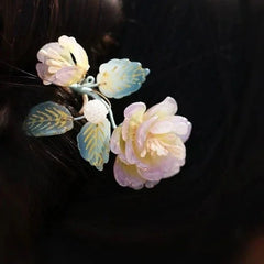 Glass Flower Hairpin Chinese Style Vintage Hair Stick For Bun Dance Accessories 07FC0E-D4 - KOEEK [4]