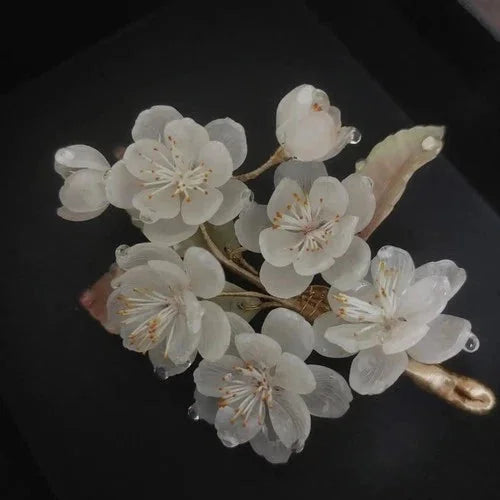 Glass Flower Hairpin Tassel Hanfu Hair Clip Vintage Chinese Style Headpiece 07FC0E-D4 - KOEEK [1]