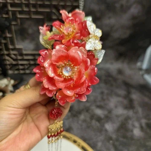 Glass Hanfu Hairpin with Tassels  Chinese Style Traditional Headpiece 07FC0E-D4 - KOEEK [1]