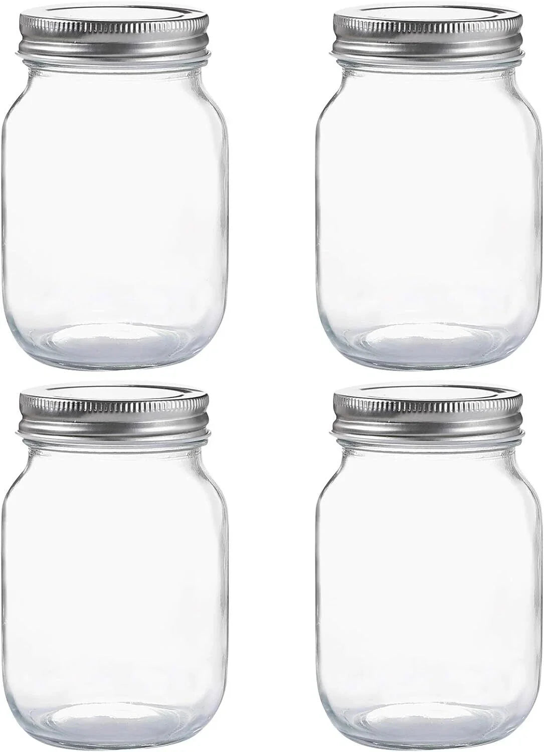 Glass Regular Mouth Mason Jars, 16 oz Clear Glass Jars with Silver Metal Lids 07FC0E-D4 - KOEEK [2]