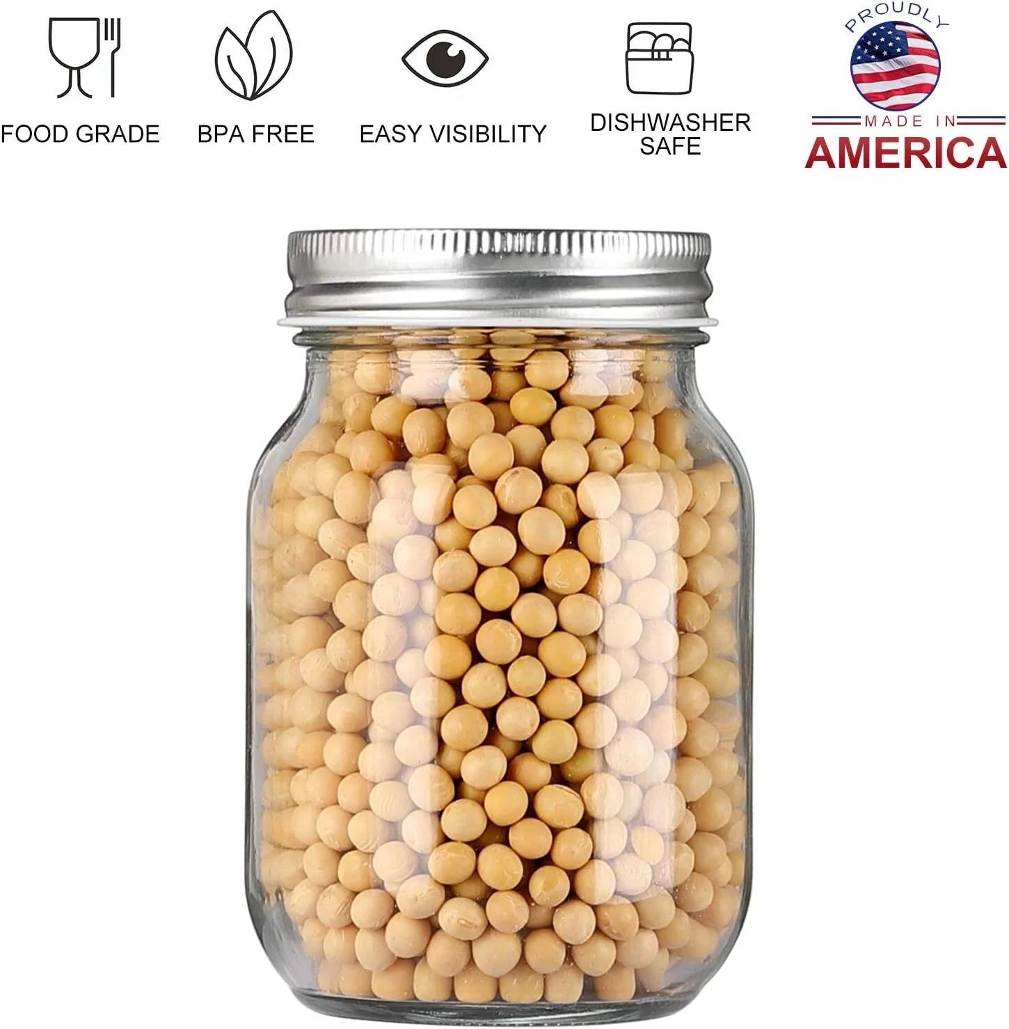 Glass Regular Mouth Mason Jars, 16 oz Clear Glass Jars with Silver Metal Lids 07FC0E-D4 - KOEEK [5]