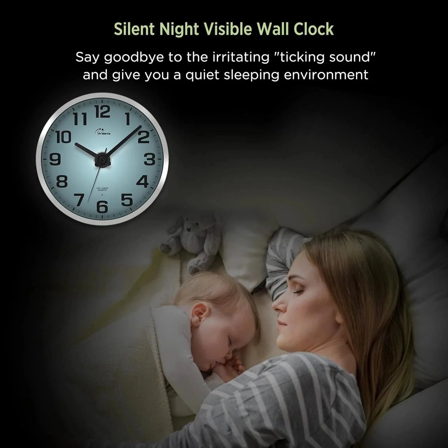 Glow-in-the-dark wall clock,specially designed for bedrooms - Silent wall clock 07FC0E-D4 - KOEEK [4]