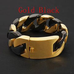 Gold Black 32mm Men Super Heavy Stainless Steel Bracelet Women Chain Bracelets 07FC0E-D4 - KOEEK [2]
