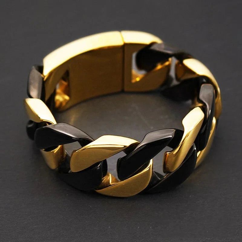 Gold Black 32mm Men Super Heavy Stainless Steel Bracelet Women Chain Bracelets 07FC0E-D4 - KOEEK [3]