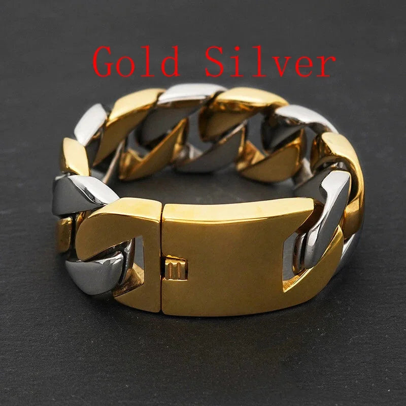 Gold Black 32mm Men Super Heavy Stainless Steel Bracelet Women Chain Bracelets 07FC0E-D4 - KOEEK [6]