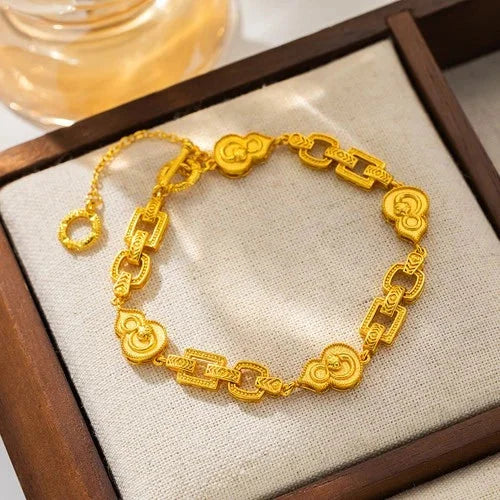 Gold Plated Blessing Linked Bead Bracelet Chinese Style Jewelry For Women 07FC0E-D4 - KOEEK [1]