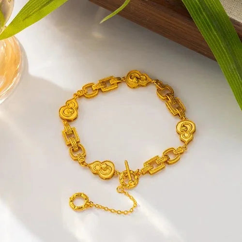 Gold Plated Blessing Linked Bead Bracelet Chinese Style Jewelry For Women 07FC0E-D4 - KOEEK [3]