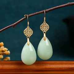 Gold Plated Chinese Style Hetian Jade Waterdrop Earrings Qipao Jewelry 07FC0E-D4 - KOEEK [1]