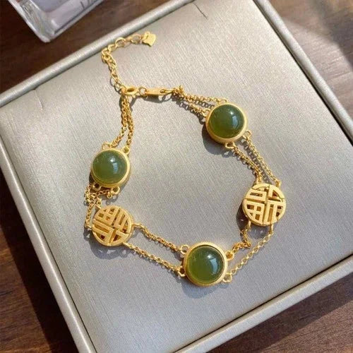 Gold Plated Fu Character Bracelet Chinese Ethnic Style Vintage Womens Jewelry 07FC0E-D4 - KOEEK [1]