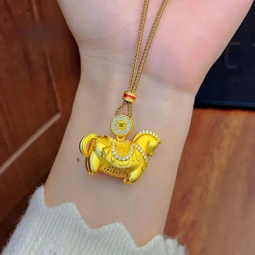 Gold Plated Horse Pendant Women Zodiac Horse Pendant Lucky Money Necklace 07FC0E-D4 - KOEEK [1]