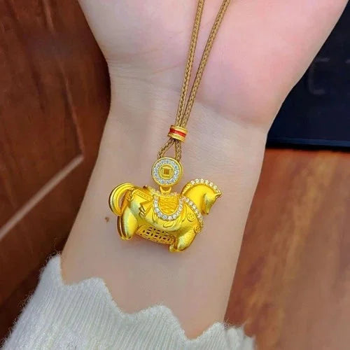 Gold Plated Horse Pendant Women Zodiac Horse Pendant Lucky Money Necklace 07FC0E-D4 - KOEEK [3]