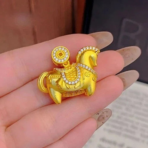 Gold Plated Horse Pendant Women Zodiac Horse Pendant Lucky Money Necklace 07FC0E-D4 - KOEEK [4]
