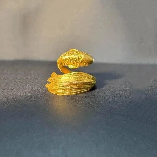 Gold Plated Koi Fish Ring Women's Chinese Style Vintage Adjustable Band 07FC0E-D4 - KOEEK [1]