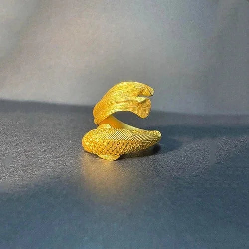 Gold Plated Koi Fish Ring Women's Chinese Style Vintage Adjustable Band 07FC0E-D4 - KOEEK [5]
