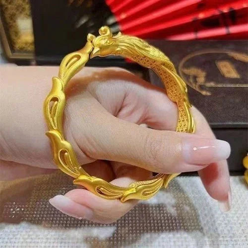 Gold Plated Phoenix Bracelet Chinese Style Vintage Wedding Jewelry For Women 07FC0E-D4 - KOEEK [5]