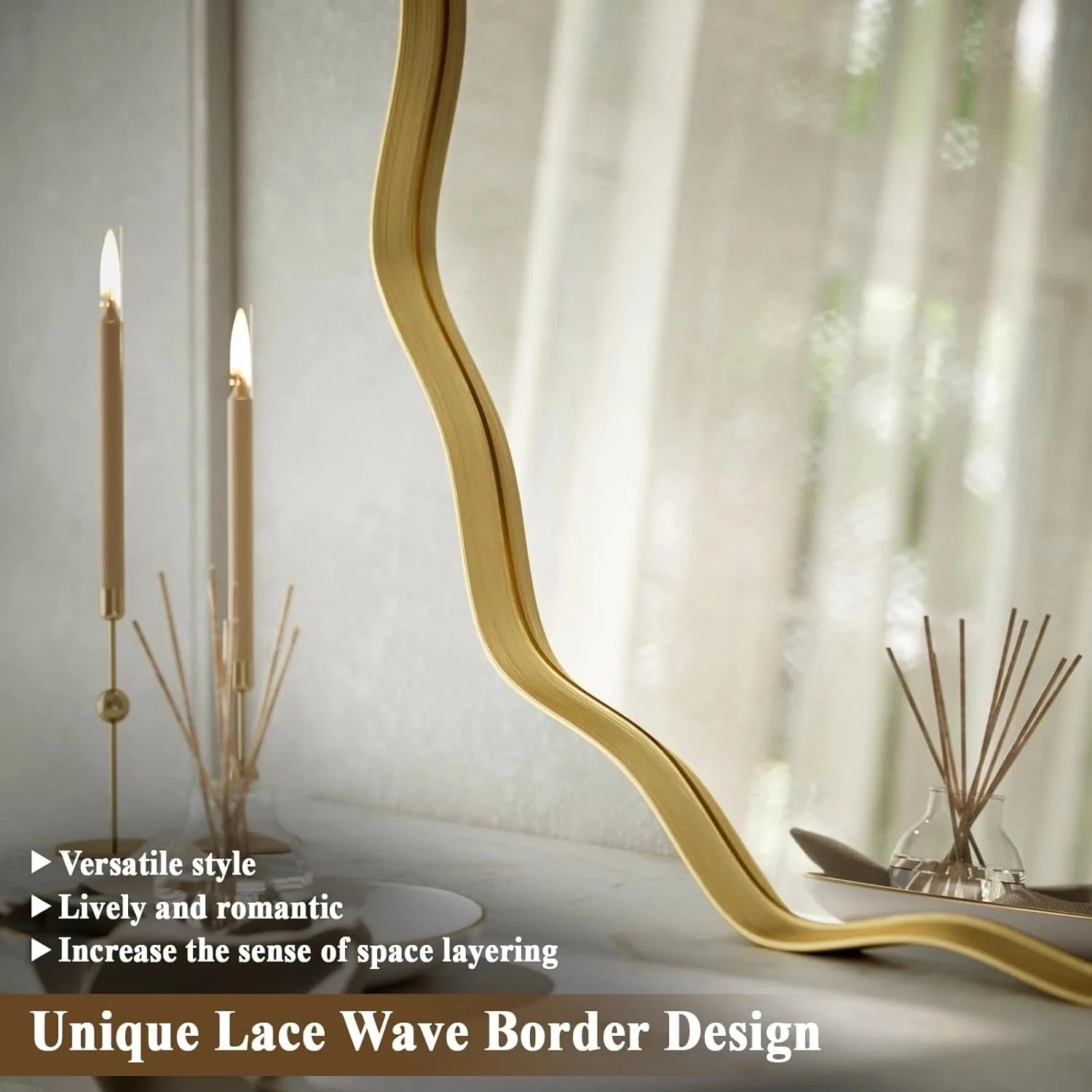 Gold Scalloped Circle Mirror,20" Wavy Edge Round Wall Mirror with Tempered Glass 07FC0E-D4 - KOEEK [5]