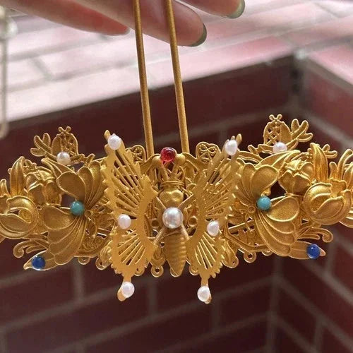 Golden Butterfly Tassel Hairpin Hanfu Headdress Traditional Bridal Hair Jewelry 07FC0E-D4 - KOEEK [2]