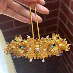 Golden Butterfly Tassel Hairpin Hanfu Headdress Traditional Bridal Hair Jewelry 07FC0E-D4 - KOEEK [3]