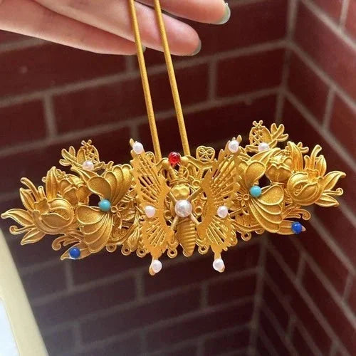 Golden Butterfly Tassel Hairpin Hanfu Headdress Traditional Bridal Hair Jewelry 07FC0E-D4 - KOEEK [6]