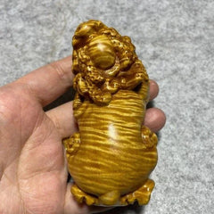 Golden Nanmu Pixiu 9.7×4.8×4.0cm Hand Carved Wenwan Random Color 07FC0E-D4 - KOEEK [1]