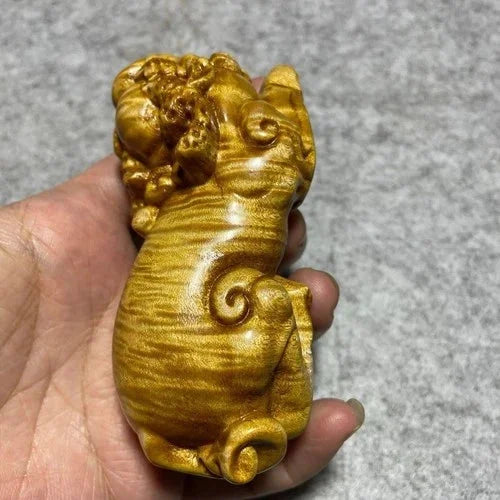 Golden Nanmu Pixiu 9.7×4.8×4.0cm Hand Carved Wenwan Random Color 07FC0E-D4 - KOEEK [2]
