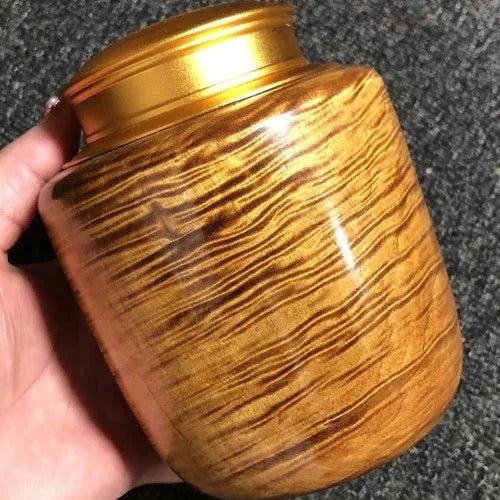 Golden Nanmu Tea Caddy Aluminum Double Lid Sealed Storage Jar Handmade Gift 07FC0E-D4 - KOEEK [2]