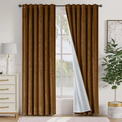 Golden brown blackout velvet curtains Size: 52 inches × 84 inches, golden brown. 07FC0E-D4 - KOEEK [1]