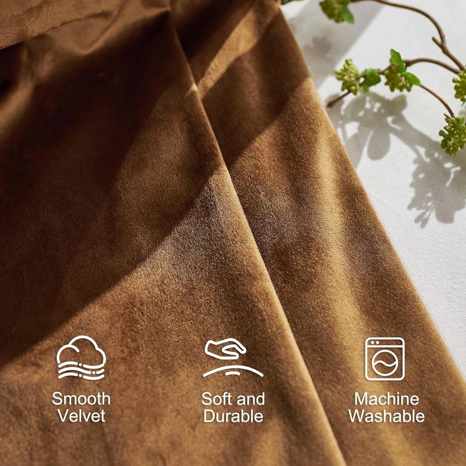 Golden brown blackout velvet curtains Size: 52 inches × 84 inches, golden brown. 07FC0E-D4 - KOEEK [5]