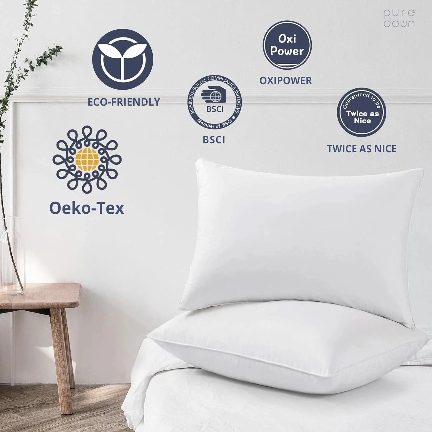 Goose Feather and Down White Pillows,  Soft Cotton Cover, Set of 2 07FC0E-D4 - KOEEK [2]