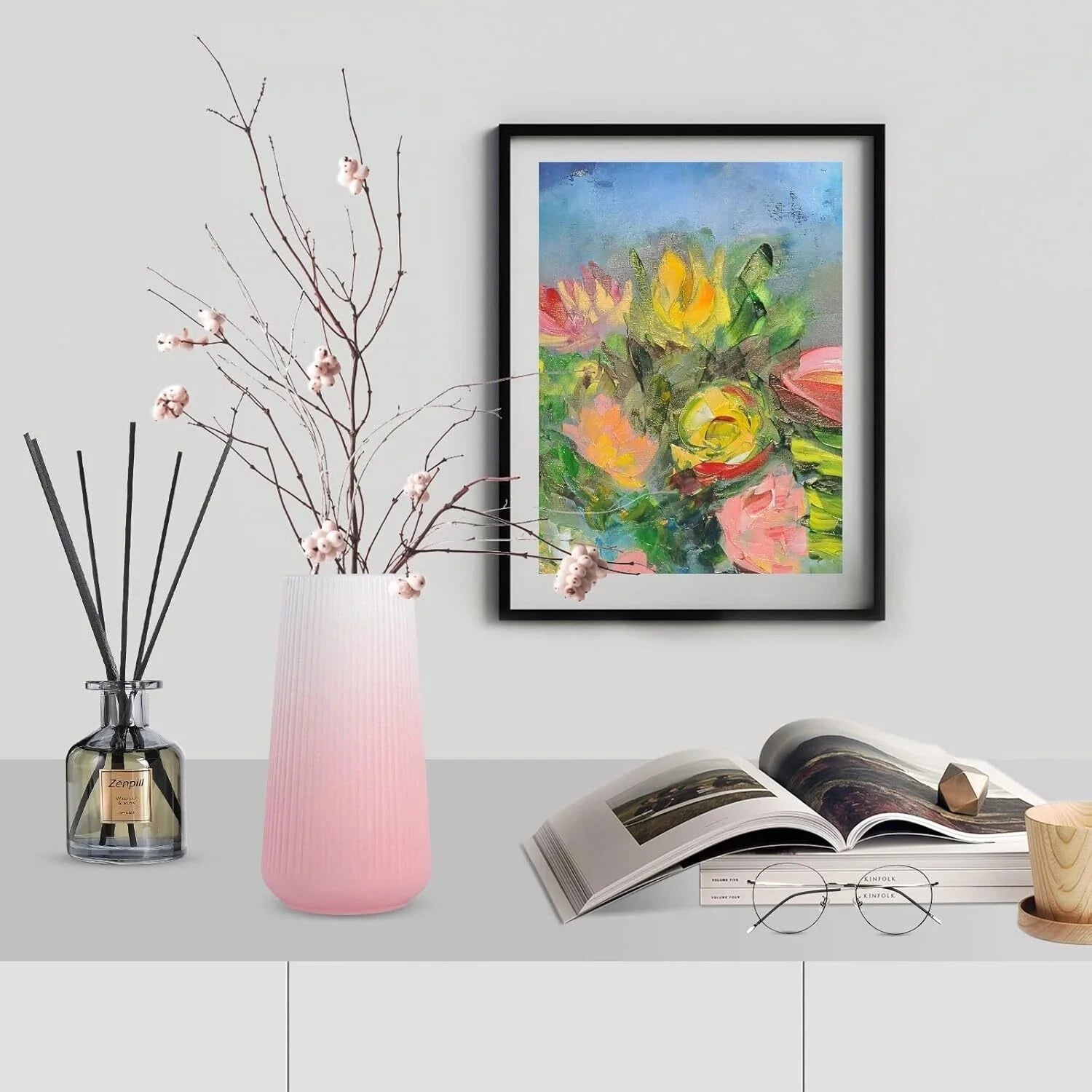 Gradient Pink Ceramic Vase,Small Cute Flower Vase for Pampas Grass, Home, Room 07FC0E-D4 - KOEEK [5]