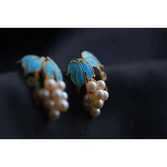 Grape Pearl Stud Earrings Filigree Cloisonné Chinese Style Handmade Jewelry 07FC0E-D4 - KOEEK [3]