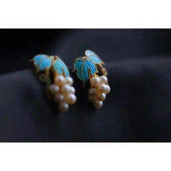 Grape Pearl Stud Earrings Filigree Cloisonné Chinese Style Handmade Jewelry 07FC0E-D4 - KOEEK [4]