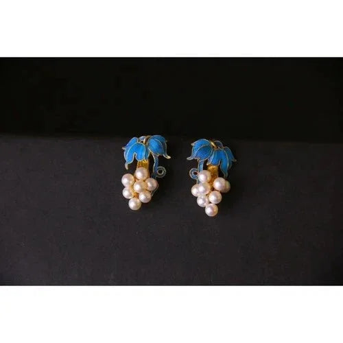 Grape Pearl Stud Earrings Filigree Cloisonné Chinese Style Handmade Jewelry 07FC0E-D4 - KOEEK [5]