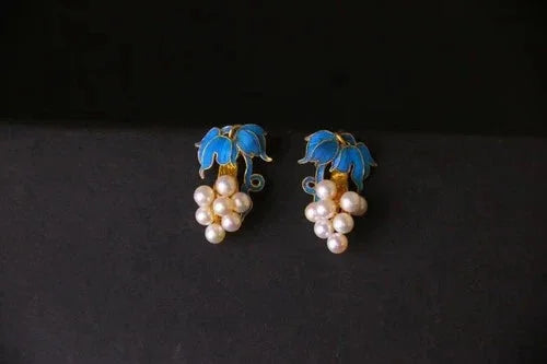 Grape Pearl Stud Earrings Filigree Cloisonné Chinese Style Handmade Jewelry 07FC0E-D4 - KOEEK [7]